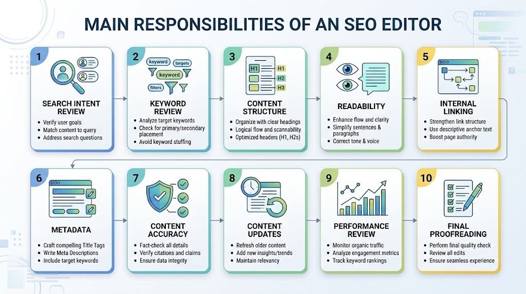 SEO editor responsibilities and content optimization checklist