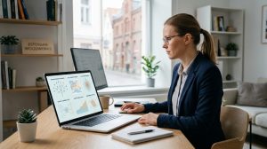 Small business owner using SEO tools for website optimization