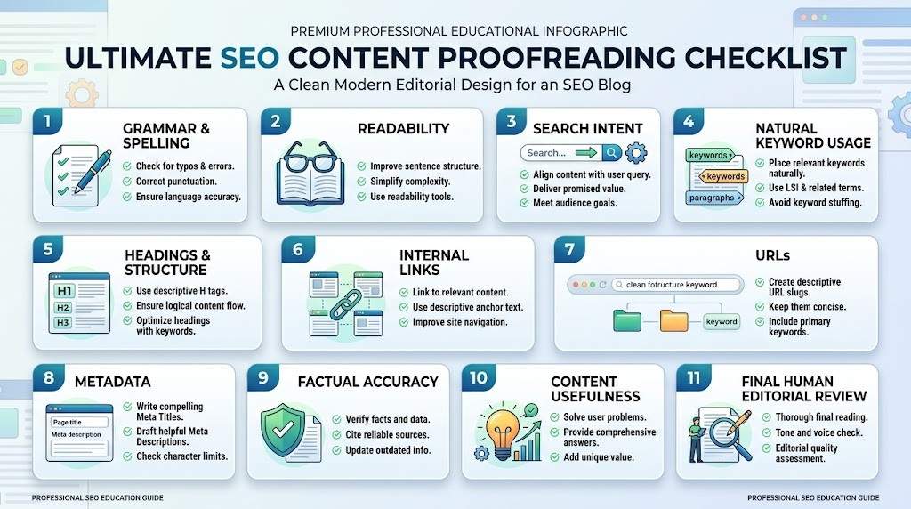SEO proofreading checklist for reviewing website content