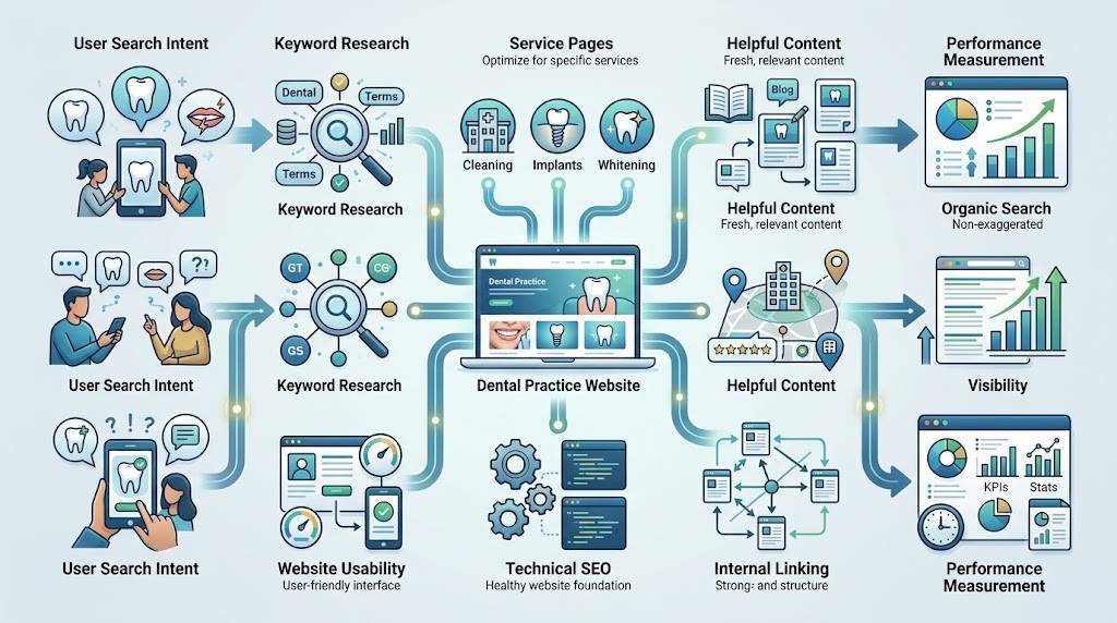 Search-focused dental marketing strategy with SEO and content