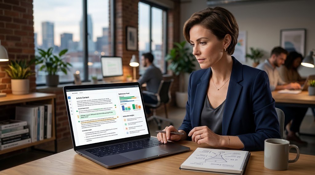 SEO editor reviewing website content for search optimization