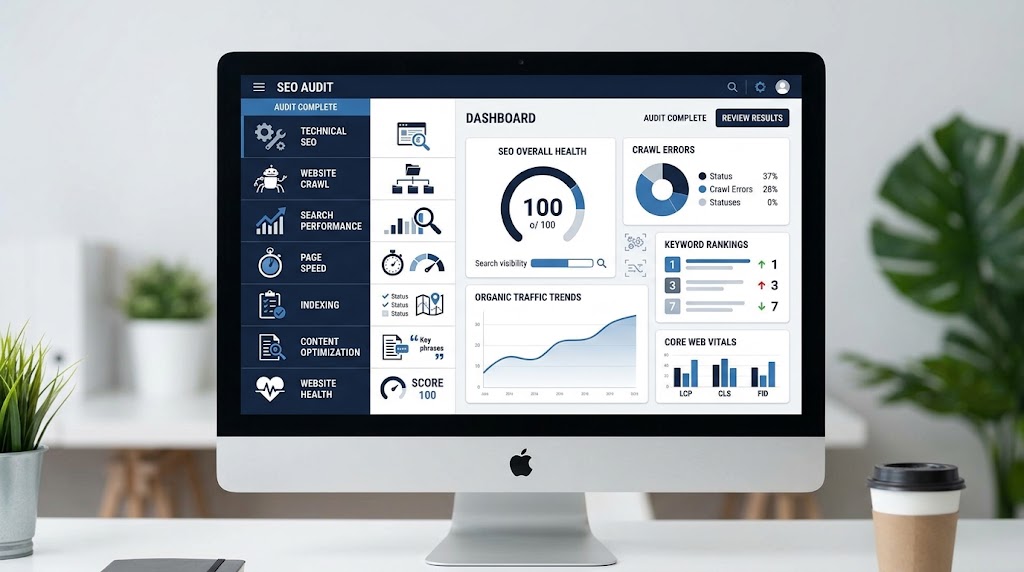 Free SEO tools audit dashboard showing website SEO checks