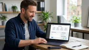Service business owner reviewing a website with service information and a quote form