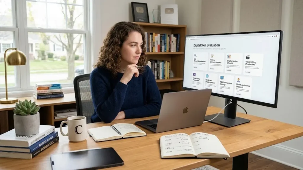 Freelancer exploring different skills including SEO, writing, design, video editing, and WordPress