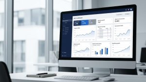 SEO dashboard report displaying organic traffic, keyword rankings, and website performance metrics