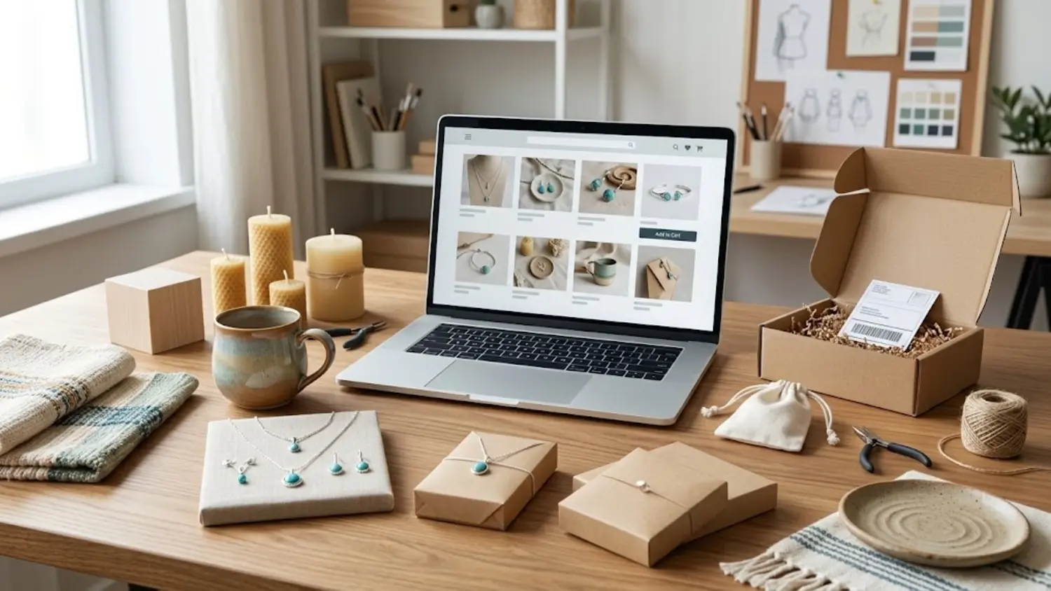 Handmade products arranged for an online shop