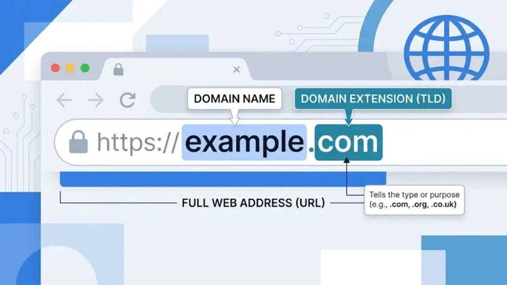 Example.com address bar showing the domain name and .com extension