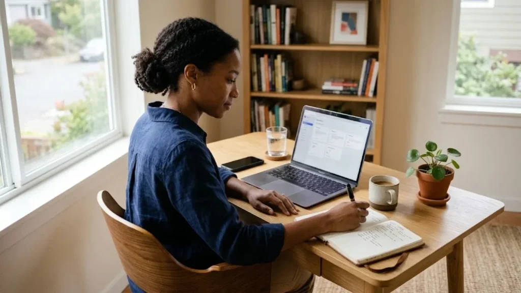 Freelancer reviewing job listings and preparing an application
